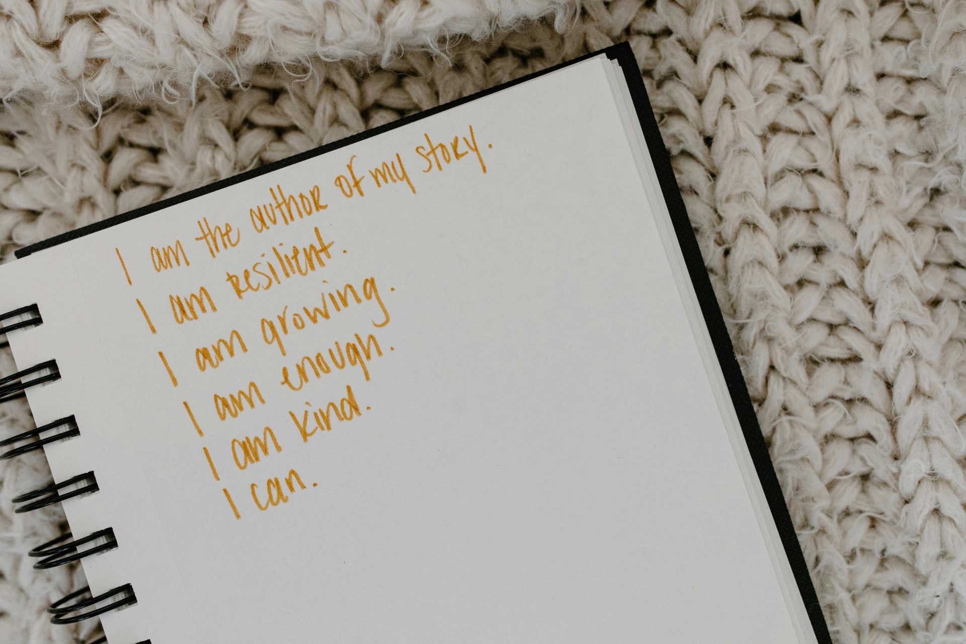 Written affirmations in a journal