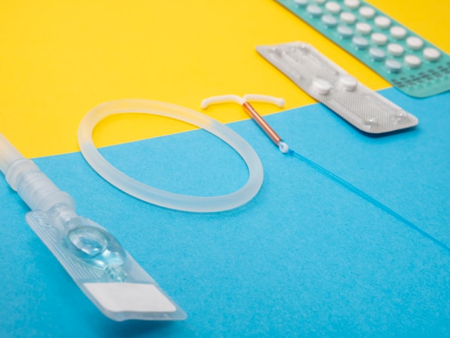 A range of contraceptive methods: DMPA, vaginal ring, IUD, emergency contraceptive, contraceptive pills