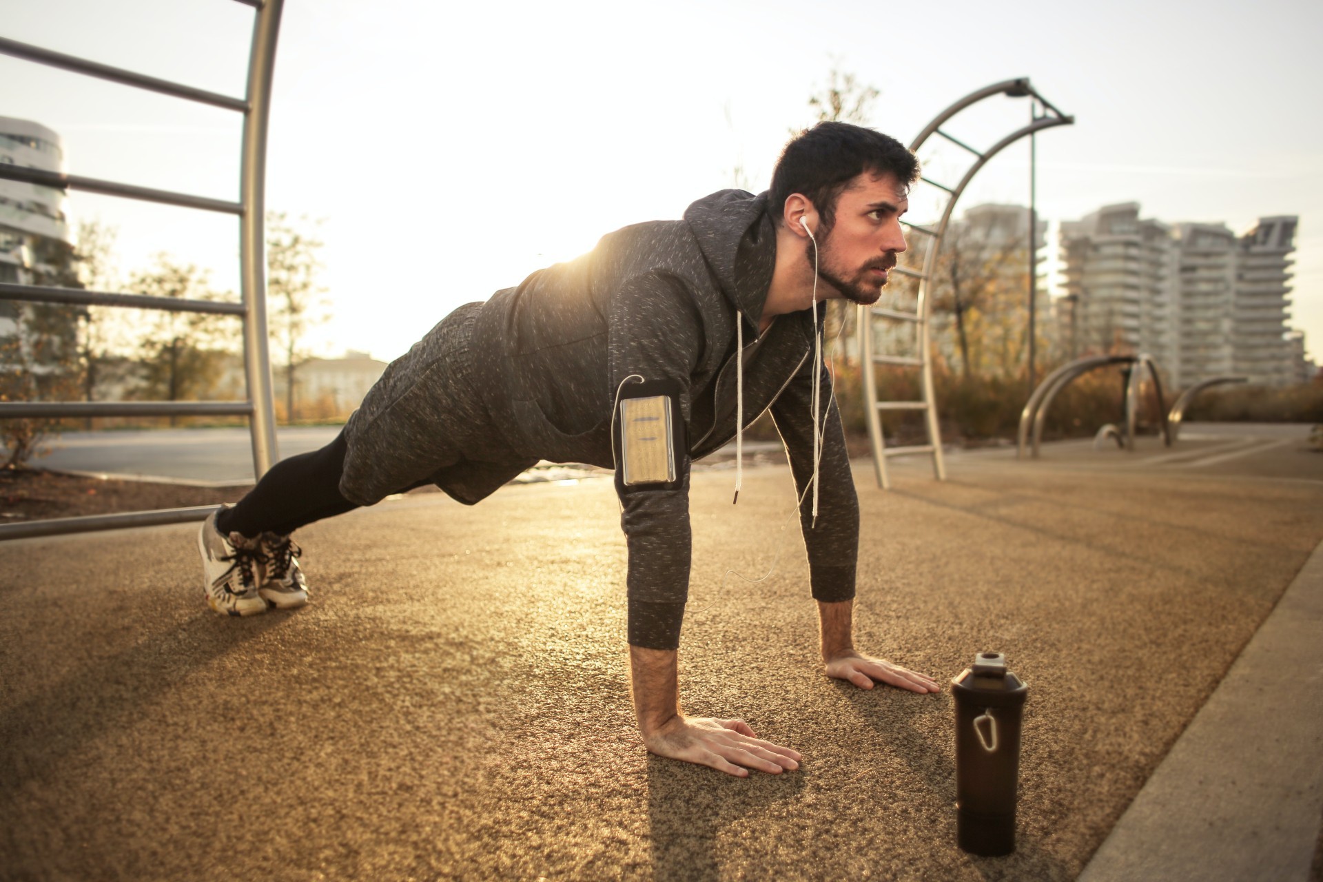 Man doing push-ups in the park