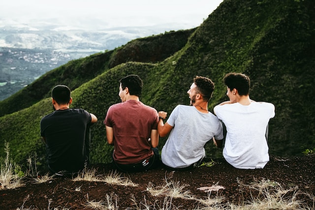 group of men in the mountains