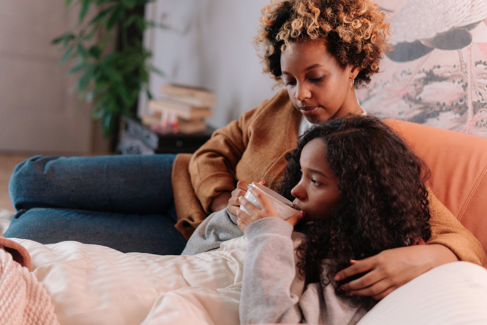 Mom taking care of her daughter with food allergies