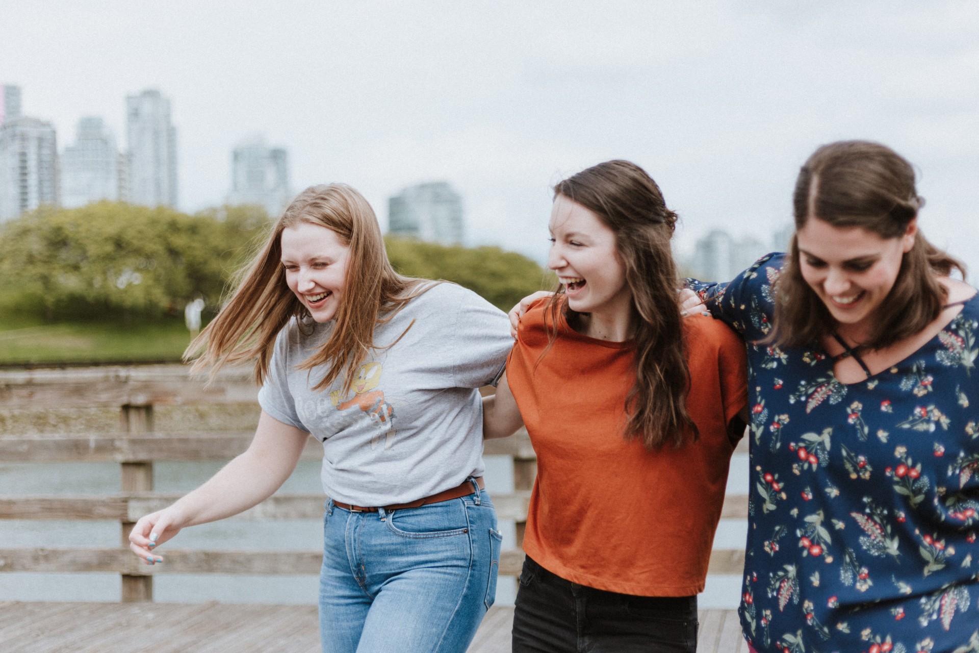 three women walking