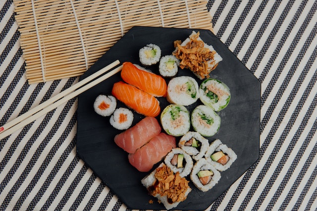 Sushi and chopsticks